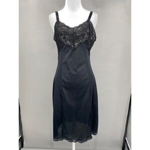 Vintage Wonder Maid Full Slip Women 34 Black Lace Trim ILGWU Antron Nylon 2910 A